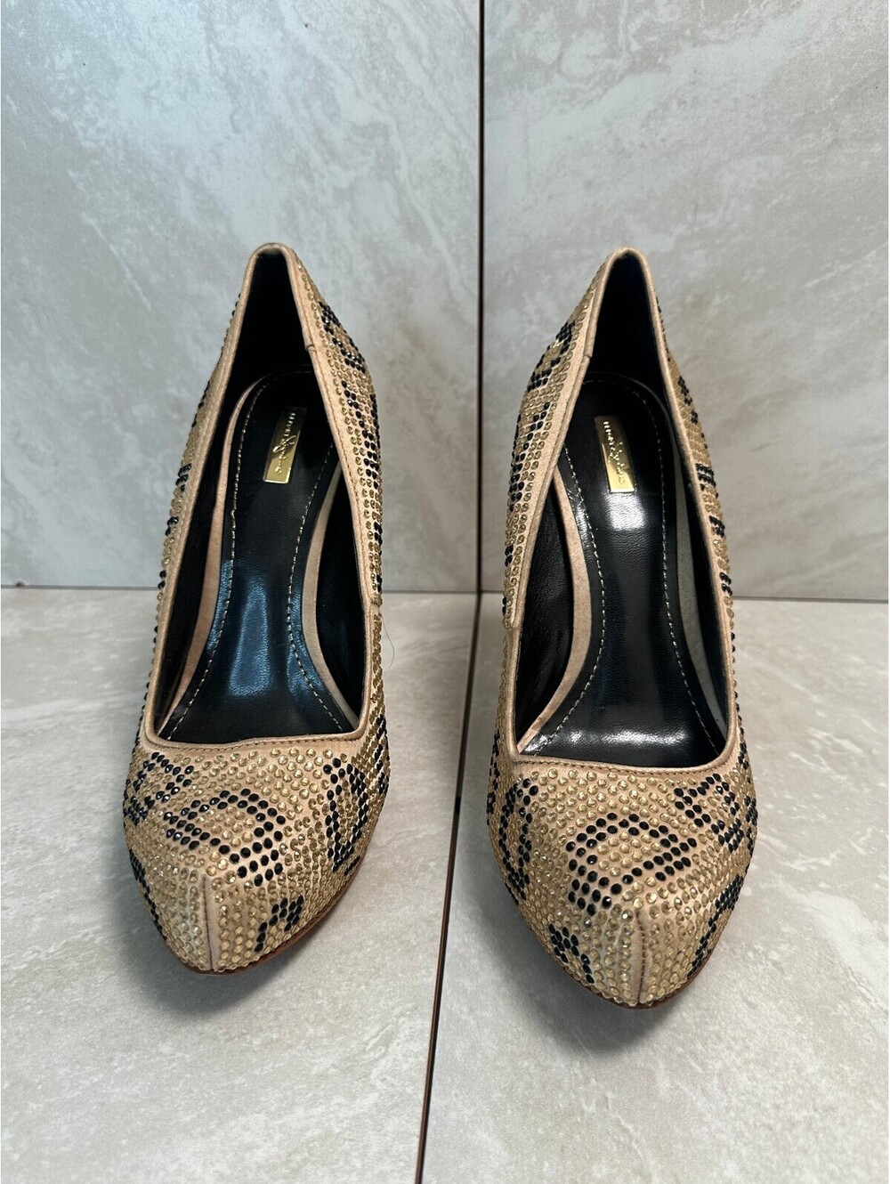 Report Signature champagne rhinestone platform stiletto heels 8.5 Y2K McBling